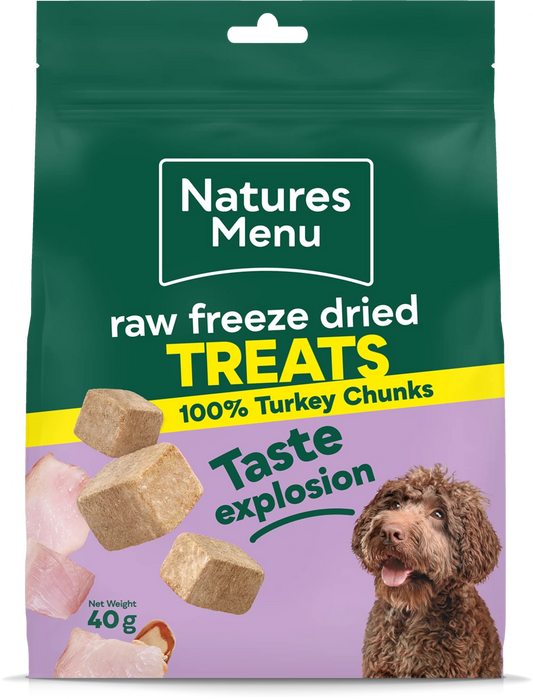 Natures Menu Raw Freeze Dried 100% Turkey Chunks Dog Treats 40g.