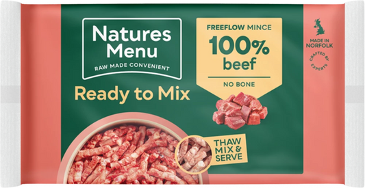 *FROZEN Natures Menu Ready to Mix Freeflow Beef Dog Food 2kg.