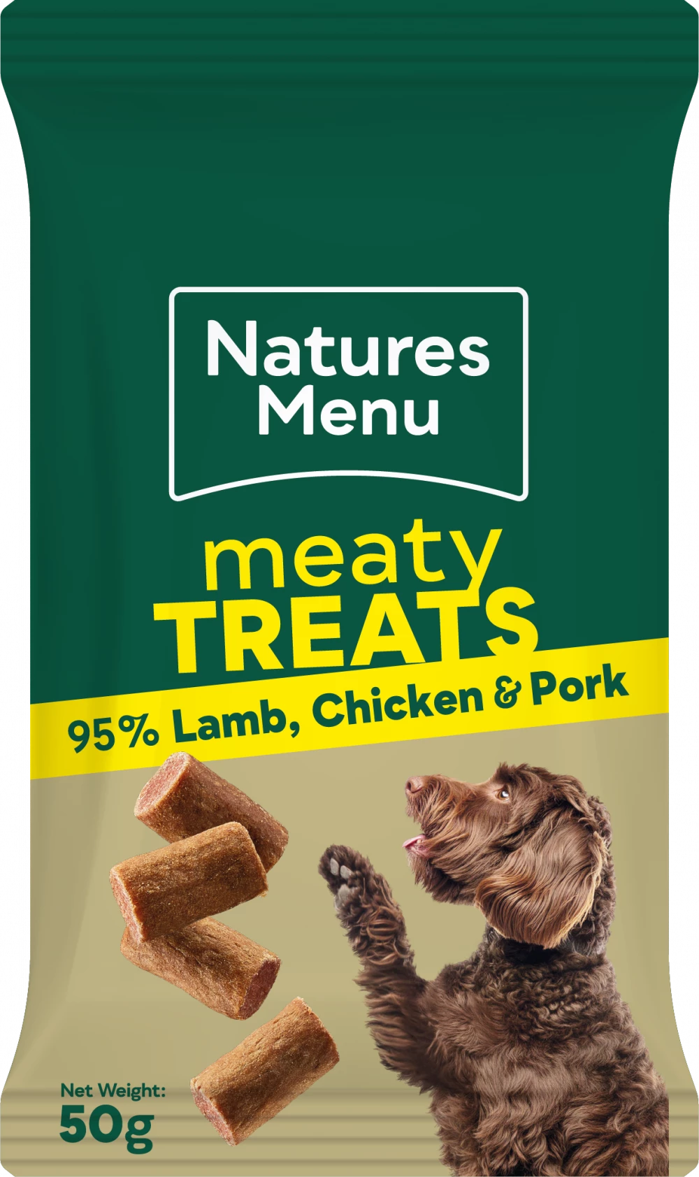 Natures Menu Meaty Treats Chicken. Lamb & Pork Dog Treats 50g.