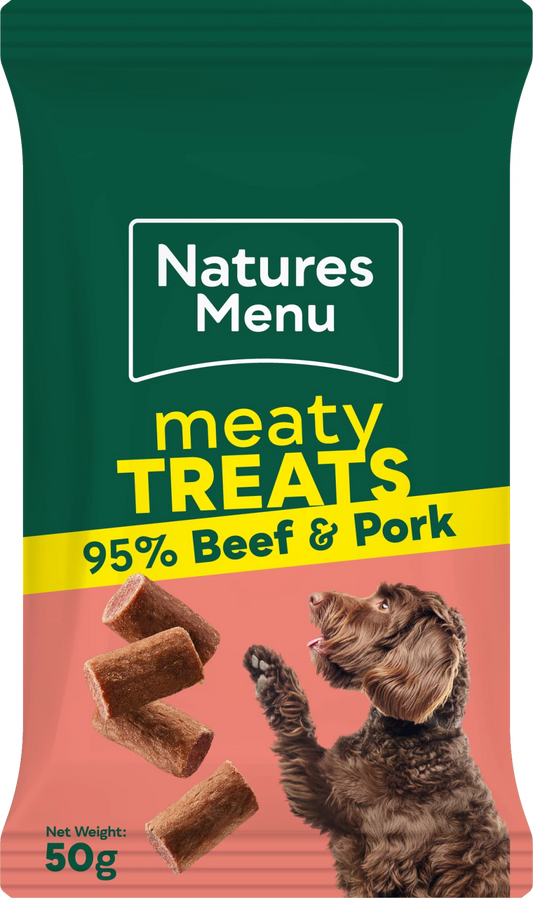 Natures Menu Meaty Treats Beef & Pork Dog Treats 50g.
