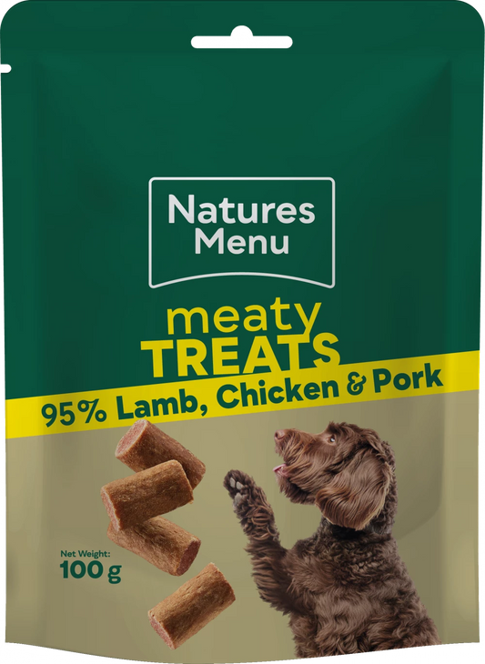 Natures Menu Meaty Bites Lamb, Chicken & Pork Dog Treats 100g.