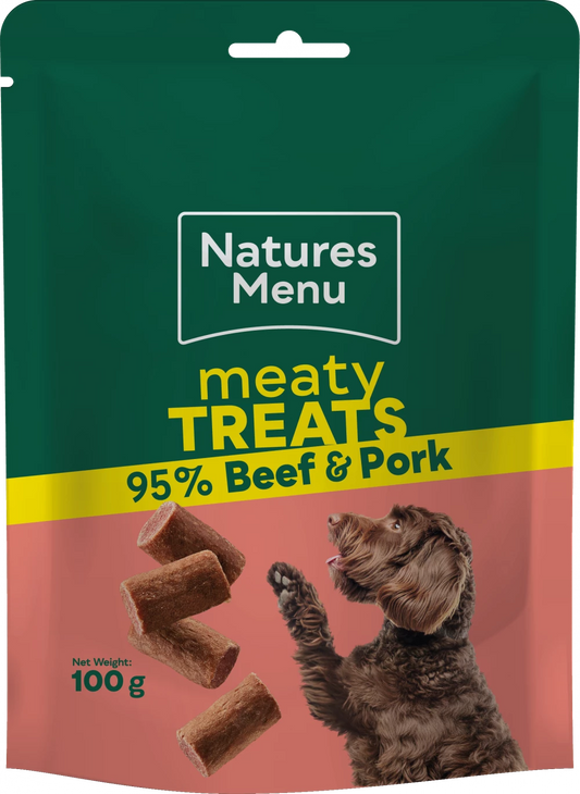 Natures Menu Meaty Treats Beef & Pork Dog Treats 100g.