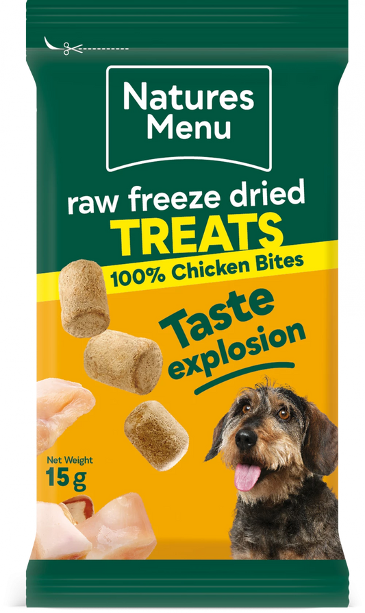 Natures Menu Raw Freeze Dried 100%Chicken Bites Dog Treats 15g.