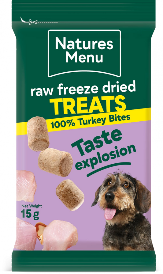 Natures Menu Raw Freeze Dried 100%Turkey Bites Dog Treats 15g.
