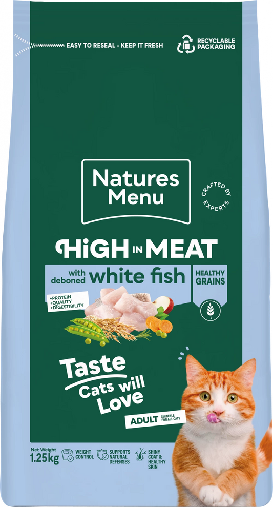 Natures Menu High In Meat No Grain White Fish Cat Food 1.25kg.