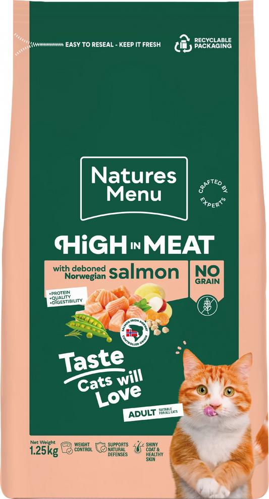 Natures Menu High In Meat No Grain Salmon Cat Food 1.25kg.