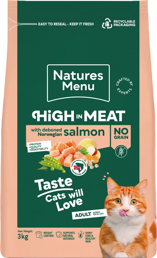 Natures Menu High In Meat No Grain Salmon Cat Food 3kg.