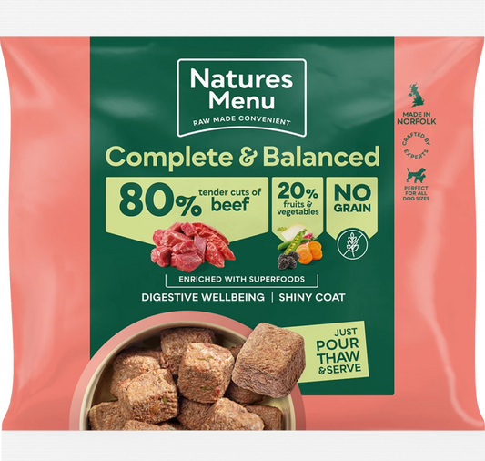 *Frozen Natures Menu 80/20 Beef Nuggets Dog Food 1kg.