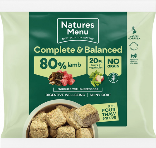 *Frozen Natures Menu 80/20 Lamb Nuggets Dog Food 1kg.