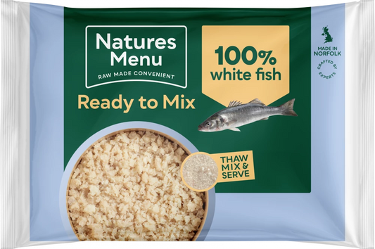 *FROZEN Natures Menu Ready to Mix Block White Fish Dog Food 400g.
