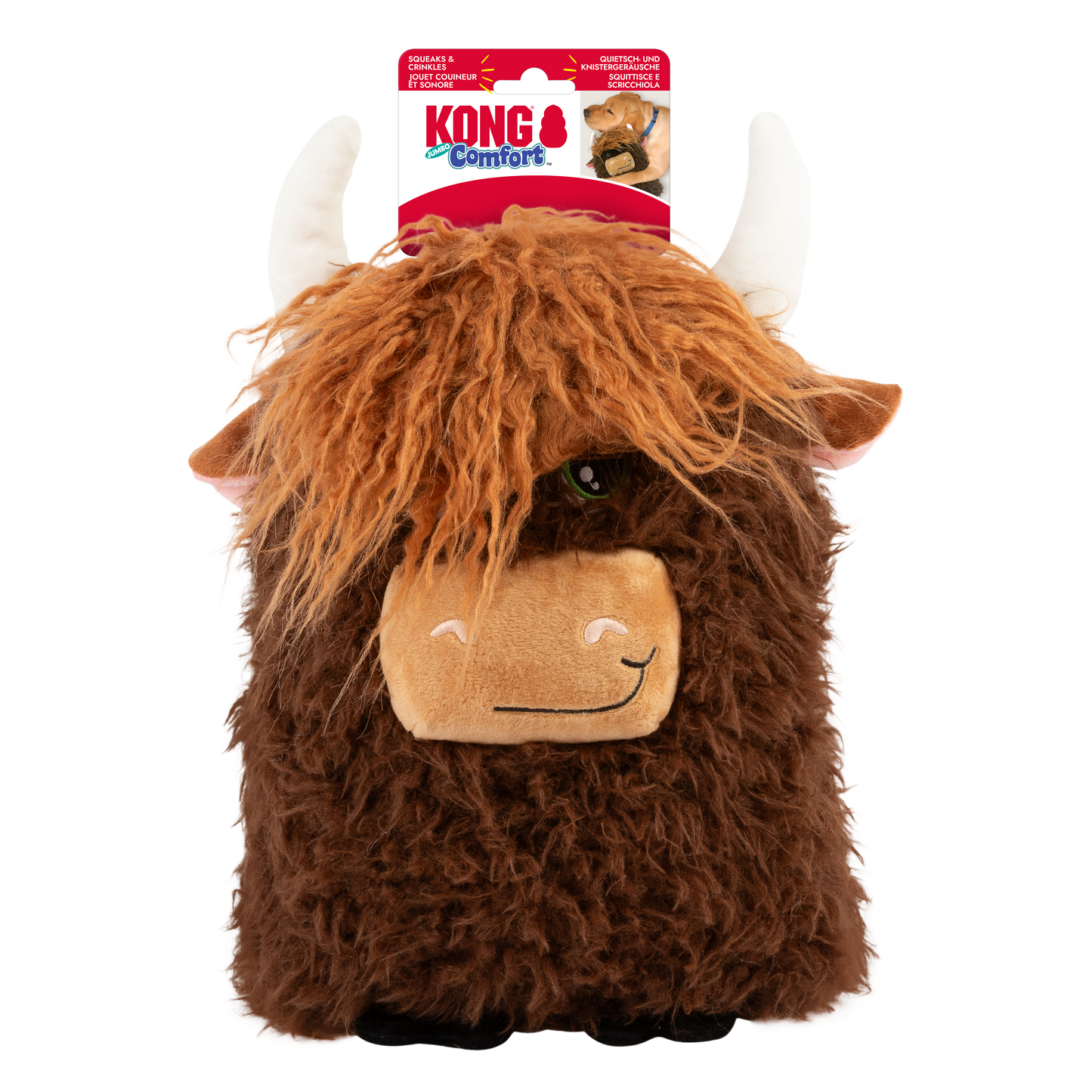 KONG Comfort Jumbo Highland Cow Dog Toy – Assorted – XL