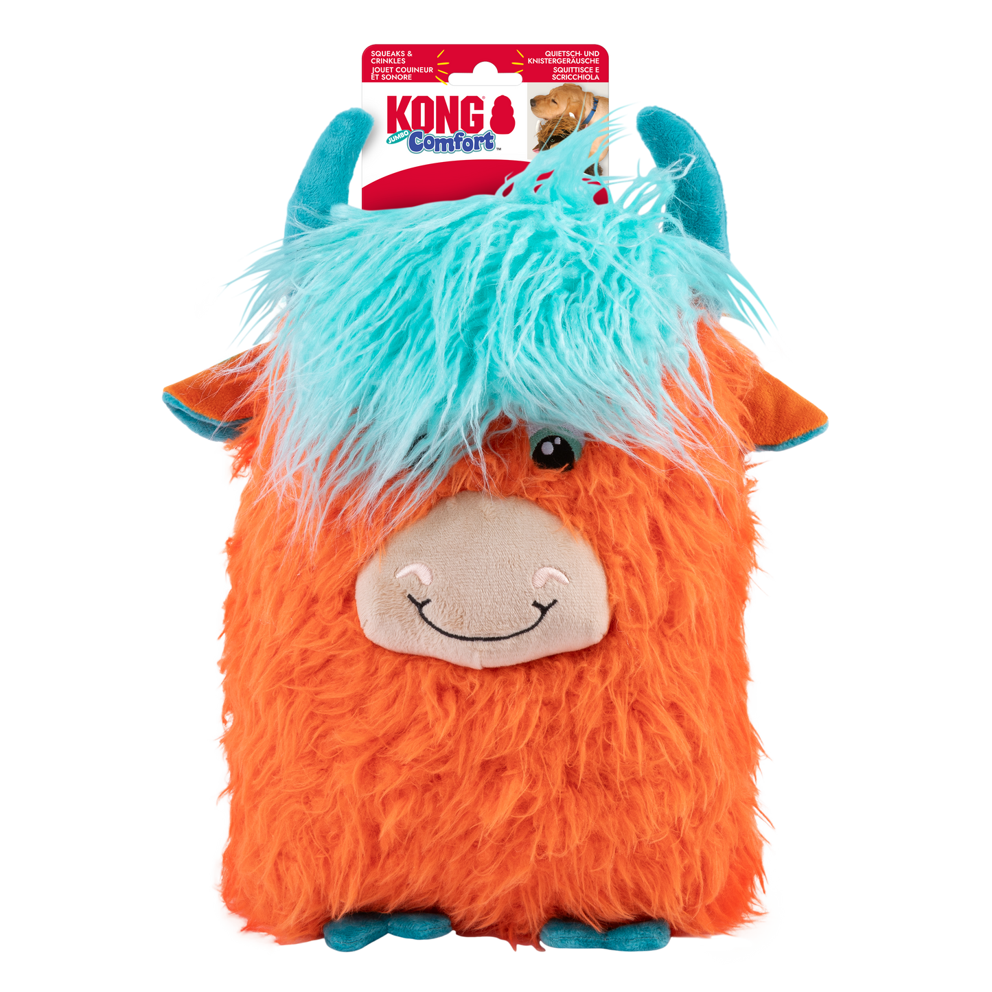 KONG Comfort Jumbo Highland Cow Dog Toy – Assorted – XL