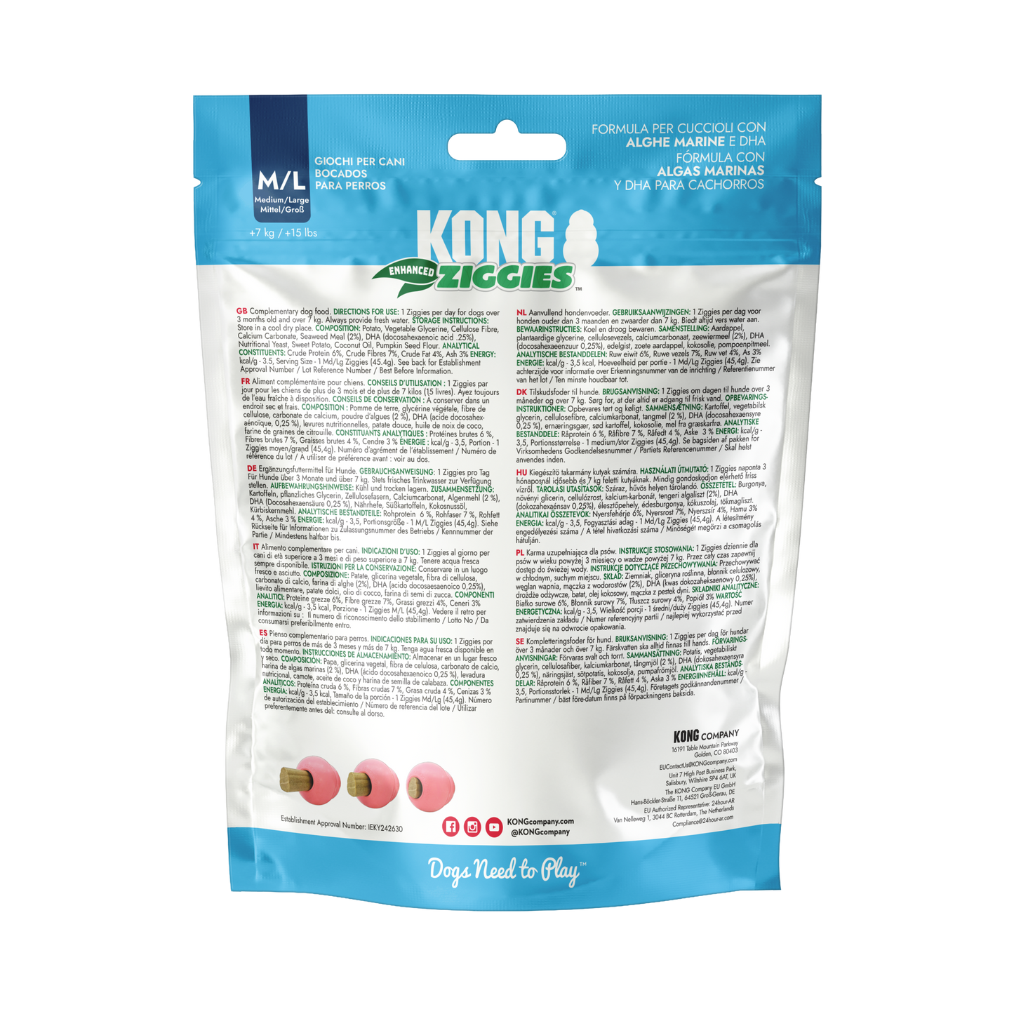 KONG Ziggies Enhanced Puppy Dog Treats – Medium/Large – 227g
