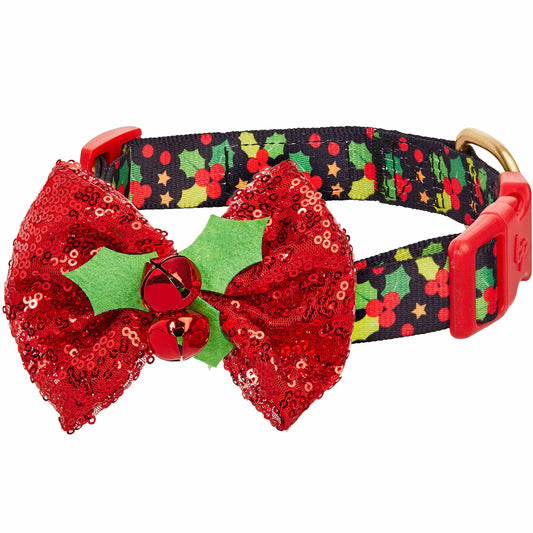 Blueberry Pet Christmas Dog Collar with Bow Tie S neck 12"