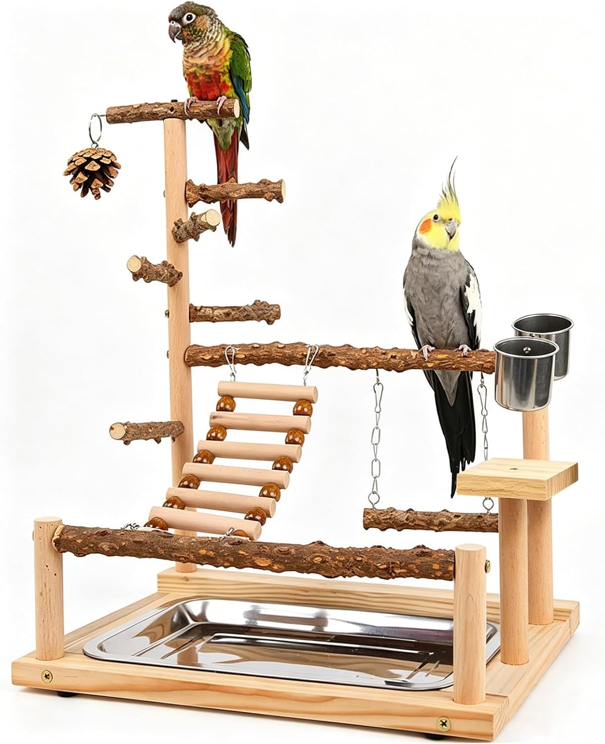 Bird Playground, Exercise Gym Toys for Parakeets Cockatiel, Wooden, Size About 17.7x14.6x10.2 In