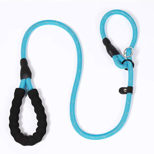 CLEARANCE - 1.8m. L Dog Lead & Collar with P Chain Padded Handle & Reflective Threads Blue