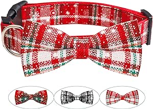 CLEARANCE - Funow Christmas Dog Collar with Bow Tie Plaid Small: Max Length:15.7" ; Min Length:10.6";Width:0.9"