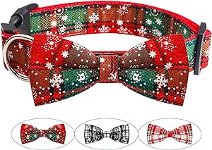 CLEARANCE - Funow Christmas Dog Collar with Bow Tie Snowflakes Small: Max Length:15.7" ; Min Length:10.6";Width:0.9"