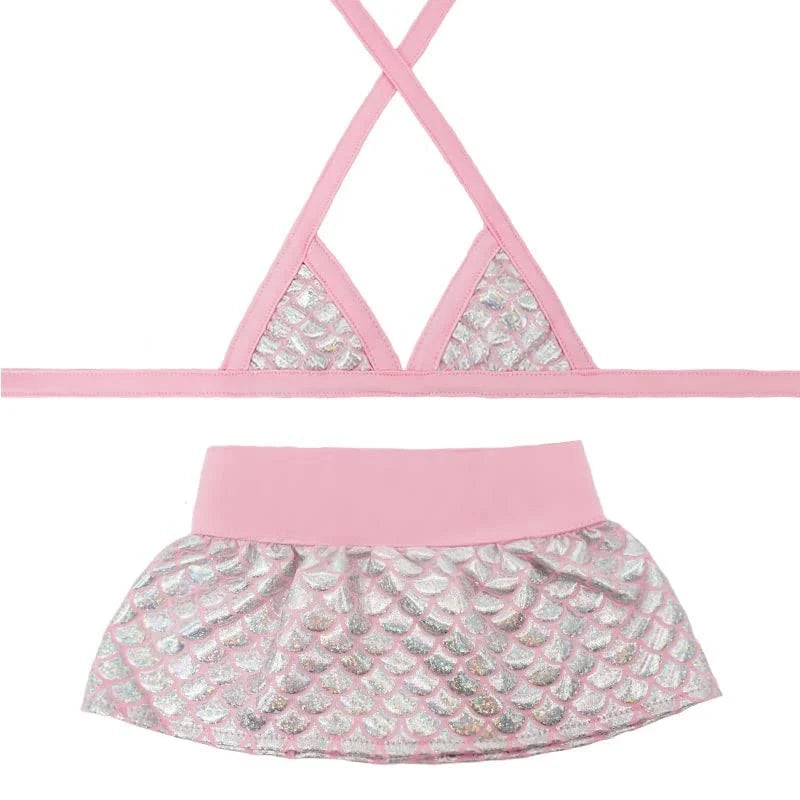 CLEARANCE - 2 piece Dog Bikini pink fish scale S