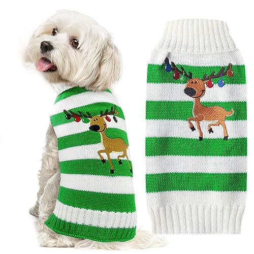 CLEARANCE - ABRRLO Christmas Reindeer Dog Jumper XL Green/White