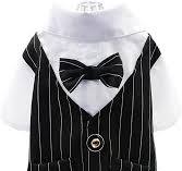 CLEARANCE - YAODHAOD Striped Tuxedo Suit with Shirt & Tie Dog Costume Black XL