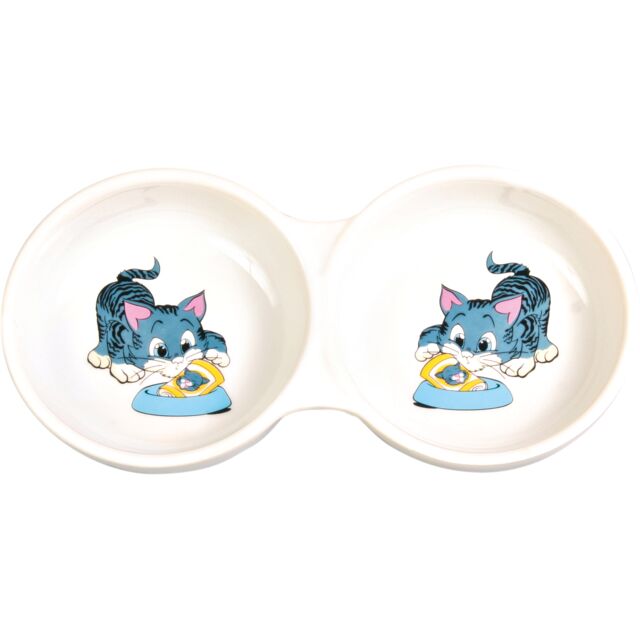 Trixie Double Cat Bowl Comic Cat with Bowl