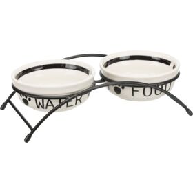 Trixie Food/Water Bowl Set Ceramic/Meal  2 x 0.25l. 13cm. 27x7x14cm. white/black