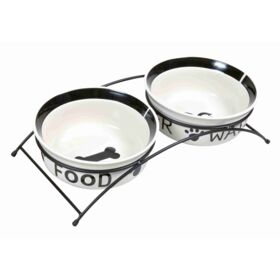 Trixie Food/Water Bowl Set Ceramic/Meal  2 x 1.6l. 20cm. 41x10x20cm. white/black